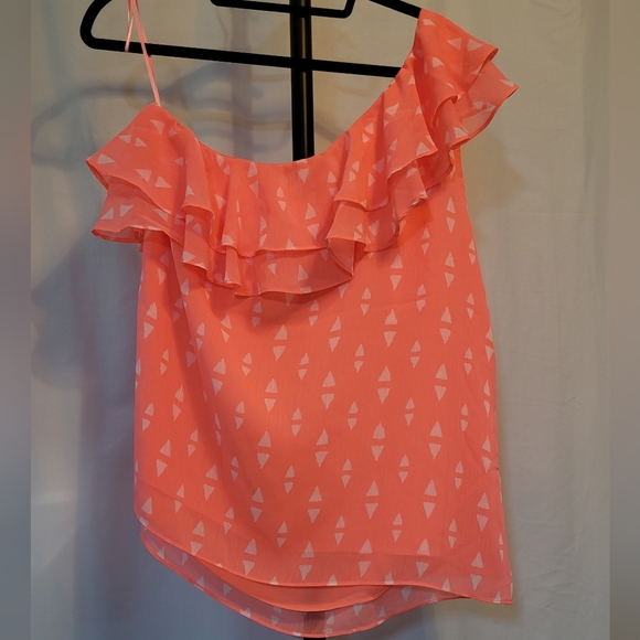 Apt. 9 Women's One-Shoulder Ruffle Blouse - Coral & White, Size XL, NWT - Picture 5 of 8